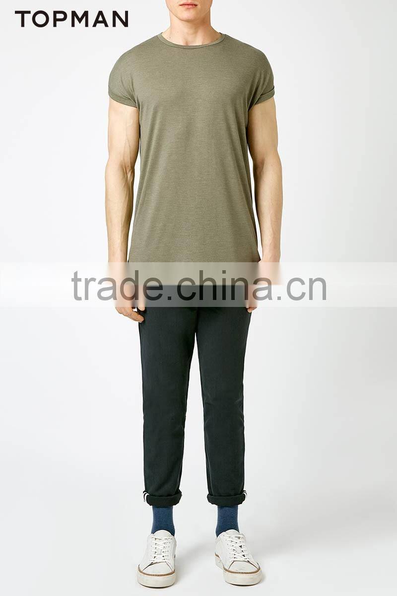 2016 spring Mens fashion cotton black longline t shirt with long section