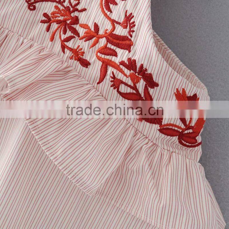 Women latest design branded embroidery stripe tank top