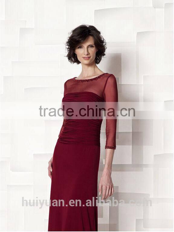 latest chiffon beaded casual long sleeve prom dress