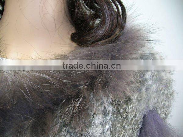 CX-B-31B Big Size Wholesale Natural Colour Knit Rabbit & Raccoon Fur Fashion Shawl
