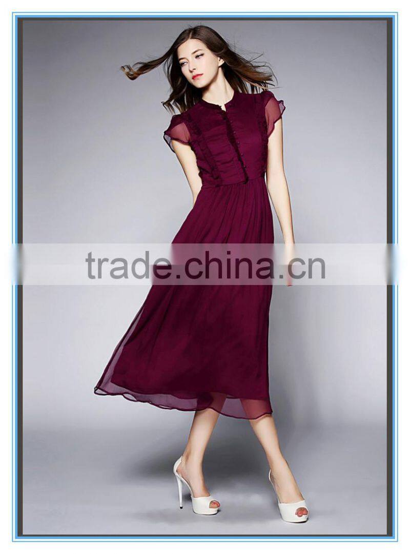 Real silk short sleeves and slim latest dress designs for ladies