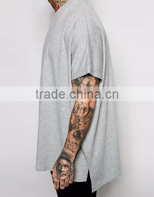 2016 best selling men oversized step hem plain crew neck loose t-shirt China OEM manufacturers