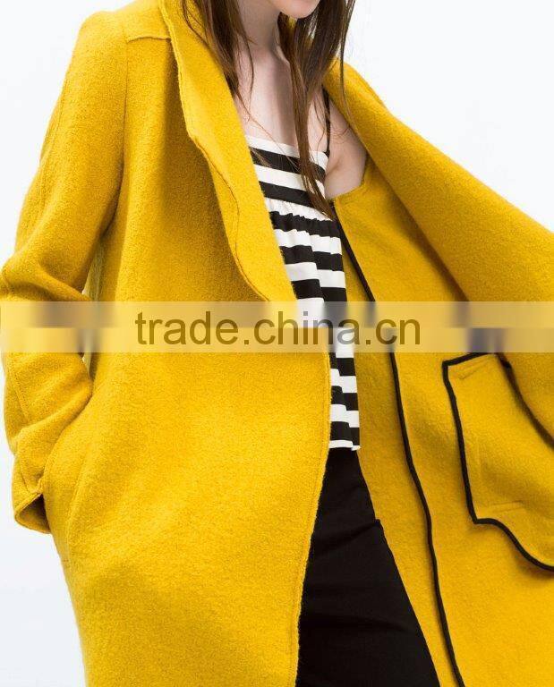 popular yellow color casual design winter season lady coat