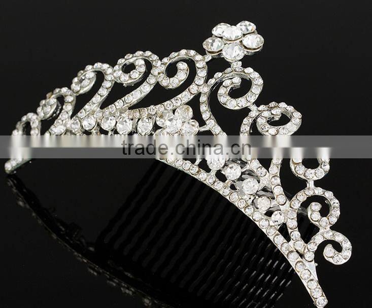 Hot sale alloy tiara top rhinestone crown hair jewelry for girl wedding jewelry