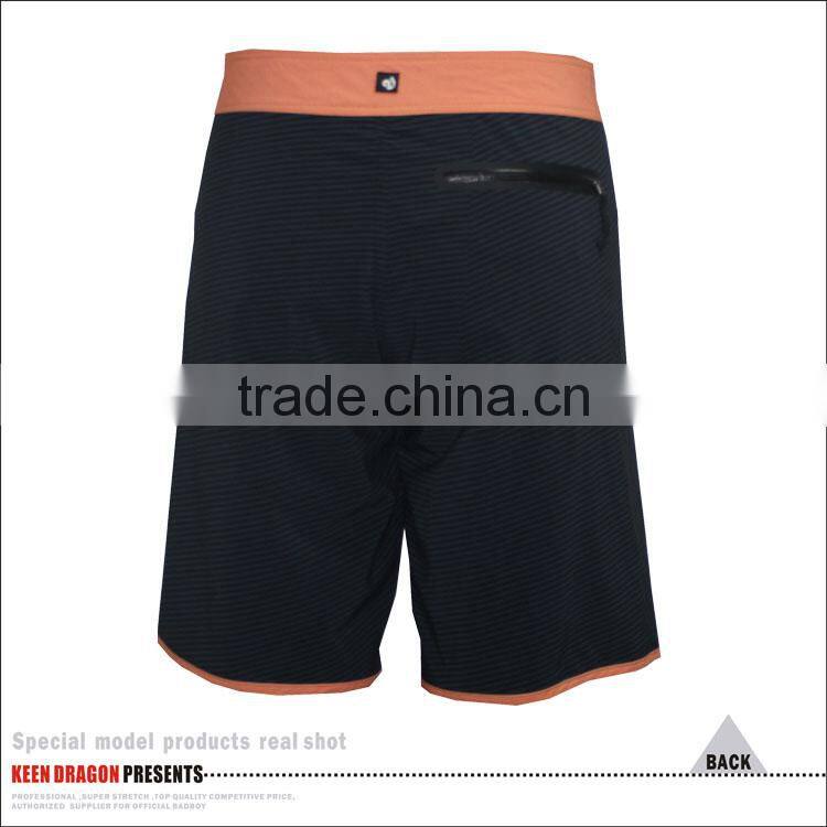 Stripes printing surf board shorts with orange waistband
