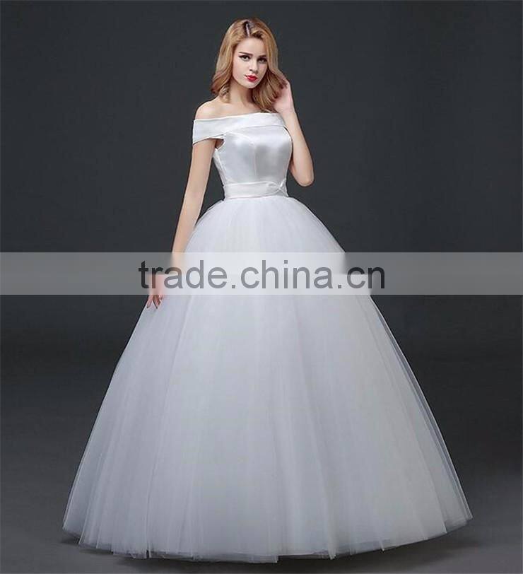 MGOO 2017 Off Sholder Short Sleeve Plain Crepe Custom Made Formal Bridal Gowns Lace Alibaba Wedding Dresses
