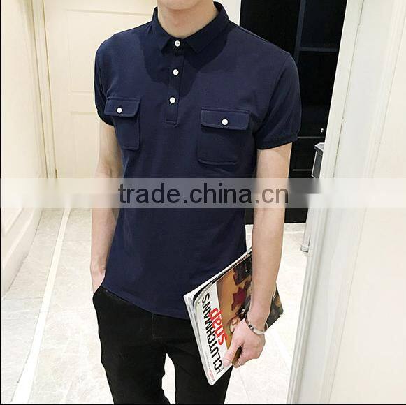 2016 fashion custom 100 cotton two color polo shirt with double pocket