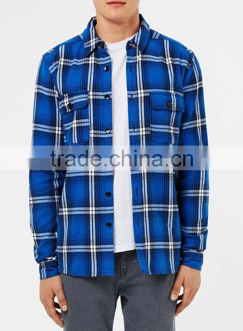 Custom blue off mens plaid shirts 100% cotton soft shirt OEM