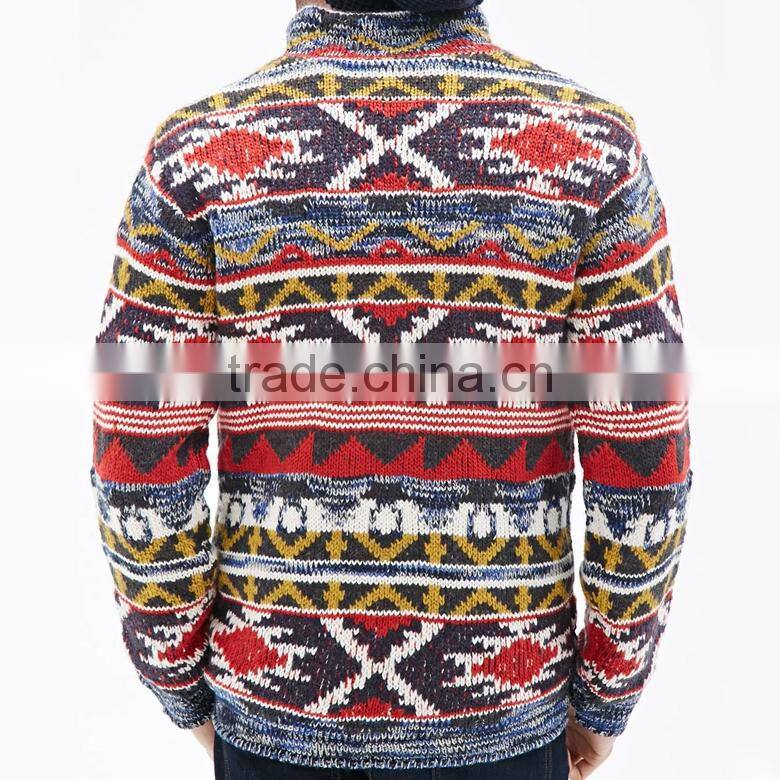 multi-colored ethnic design zipper men sweater southwestern patterns cardigan