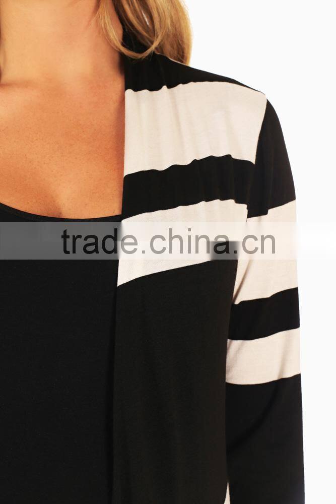 BLACK WHITE STRIPED COLORBLOCK MATERNITY CARDIGAN WHOLESALE MATERNITY CLOTHING