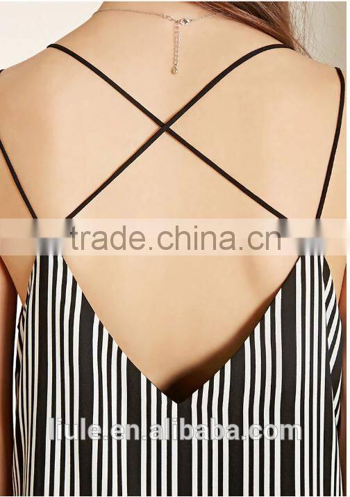 New arrival elegant sexy tank top with strip simple sleeveless summer dress for ladies