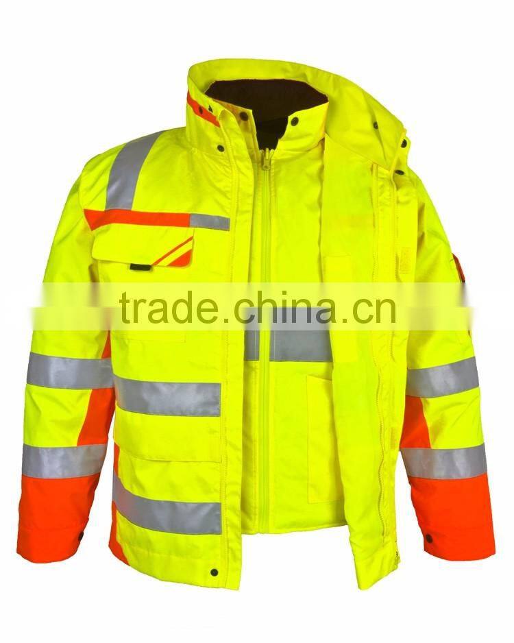 EN20471 EN343 3:3 high visibility 3 in 1 parka safety reflector jacket