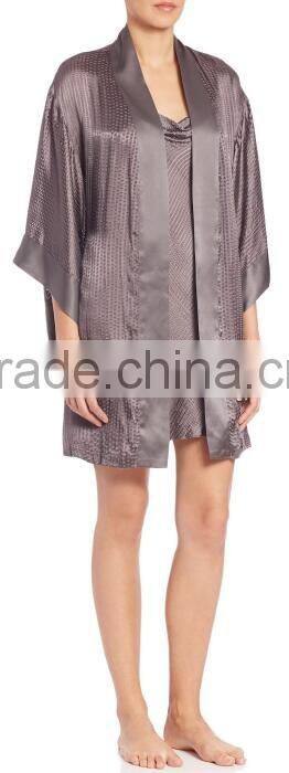 Cheap Satin Robes Wrap for Women with Kimono Sleeves and Drop Shoulders in Textural Silk Blend