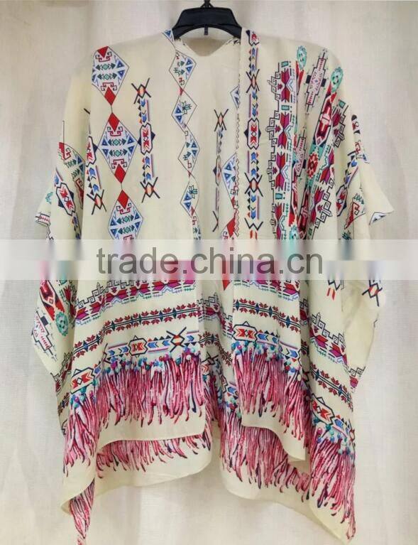 Hot sale fashion printed open kimono for women viscose cotton soft blouses