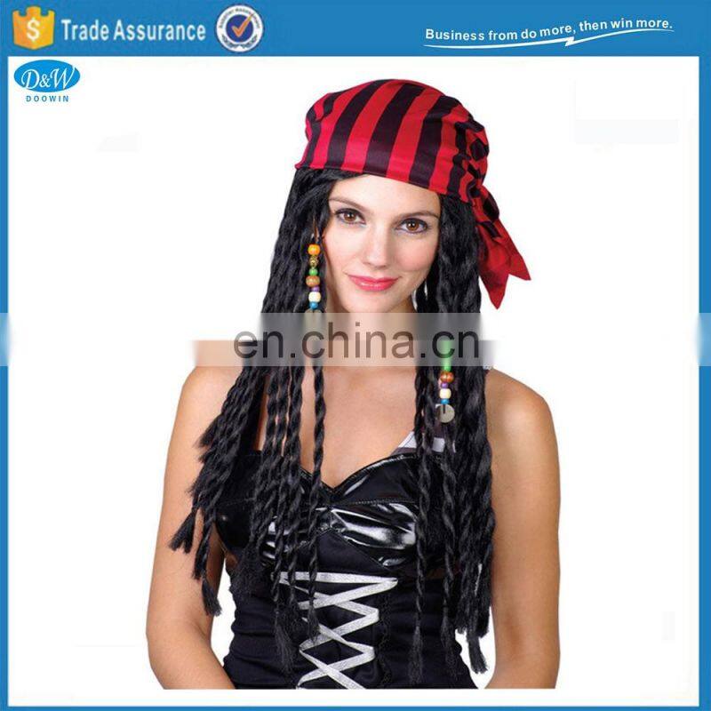 Black Pirate Wig with Bandana Halloween Party Wig