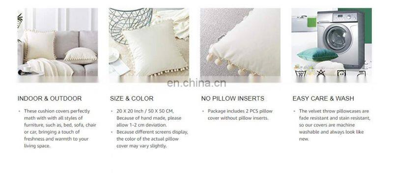 Soft Velvet Outdoor pillow Covers 18 X 18 with Balls for Sofa