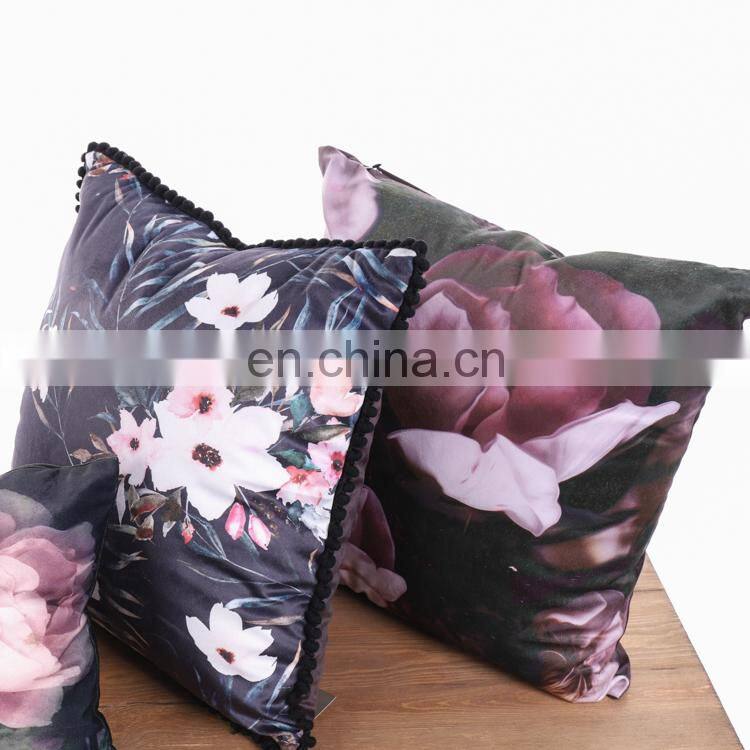 Home Decor Square 18x18 Inches Pillow Case Black and purple Flowers Vintage Style Watercolor Decorative Pillowcase