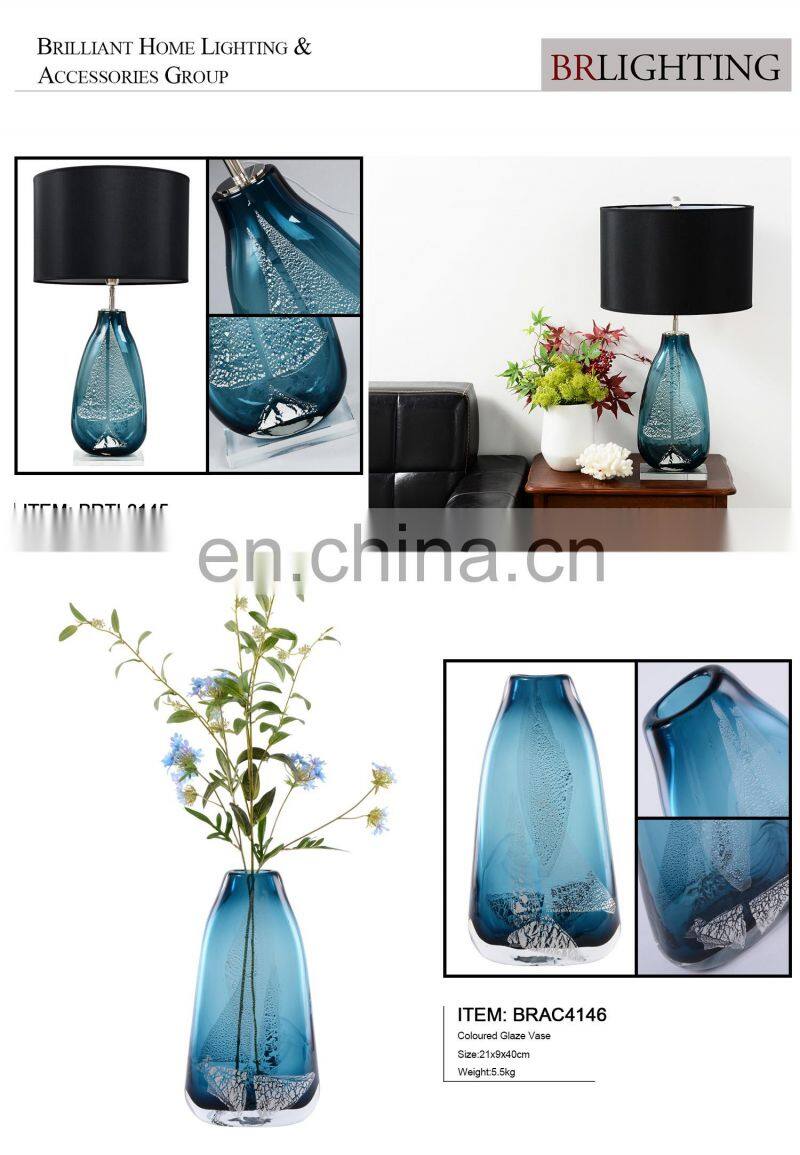 Handmade Crystal Table Lamp Green Living Room Lamp with Fabric Shade for Hotel Home Bed Side