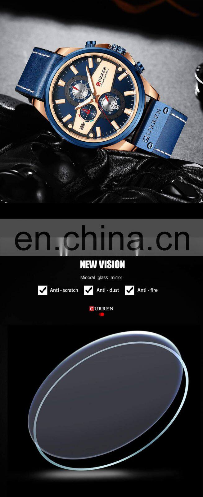 CURREN 8394 New Man Quartz Watches Wristwatches Business Clock Male Chronograph watch with leather