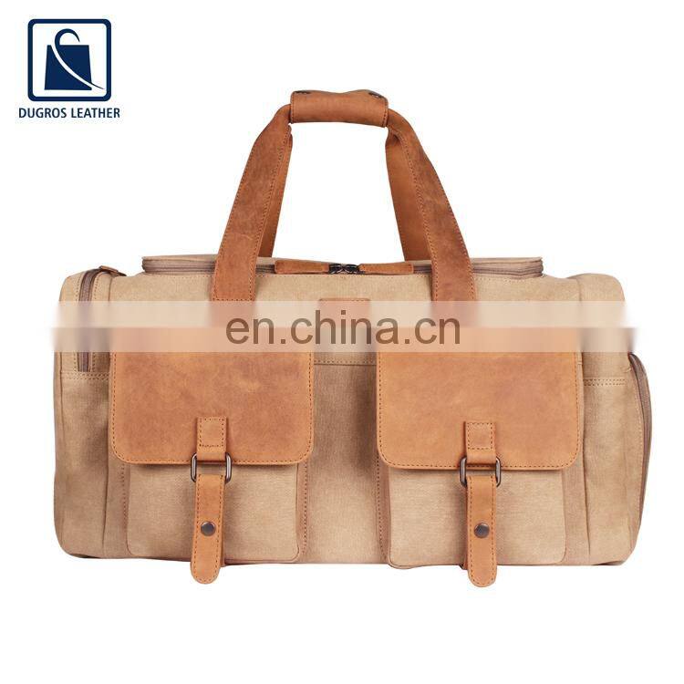 Vintage Style Polyester Lining Material Zipper Closure Type Unisex Genuine Leather Duffel Bag