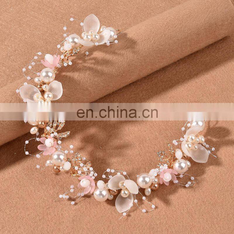 Fashion Pearl Flower Headband Bridal Wedding Crown Hair Accessories Hair Band Tiara Crystal Headpiece Hair Jewelry