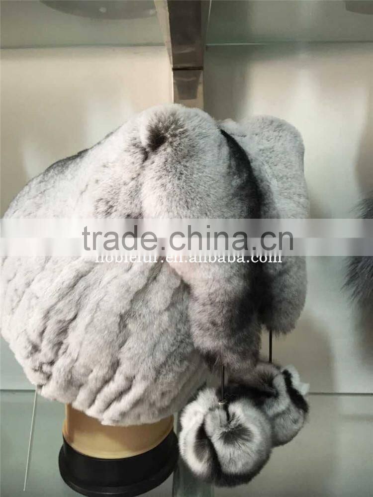 high quality cute and fancy real rabbit with silver fox fur Christmas hat