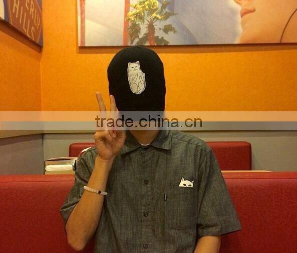 Star Same Style Cute Cat Pattern Rolled Brim Acrylic Knitted Cap for Man