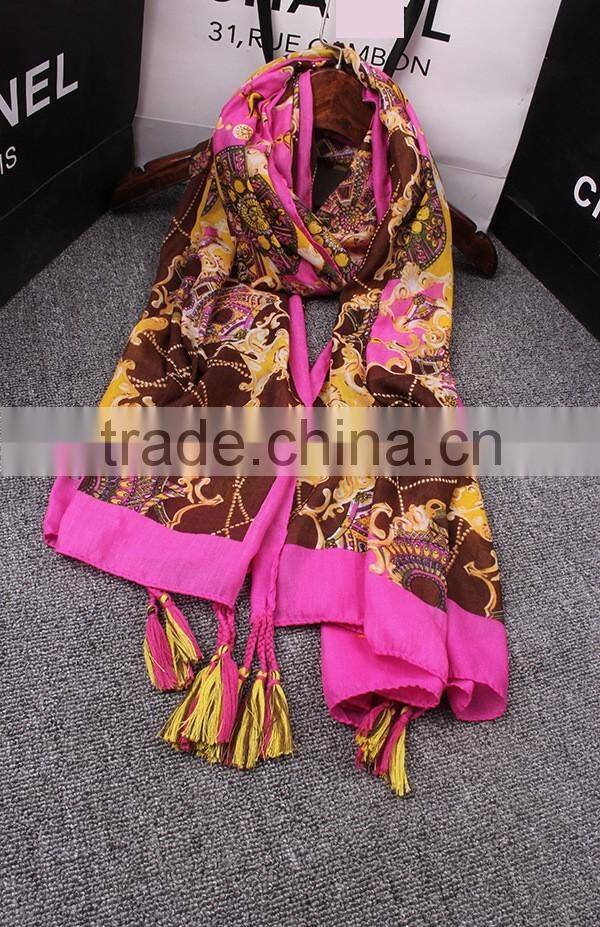 Charm Rose Color Printing Tassel Style Sun-proof Beach Pashmina Scarf