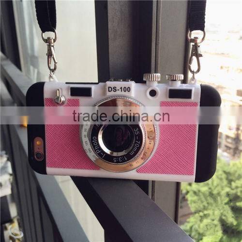 For iPhone 6S/6SPlus 3 in 1 Fashion design Creative Silicone Camera Back Case Cover With Strap red