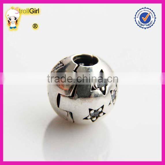 Heart Charm with clear stone 925 sterling silver Clasp stopper Beads