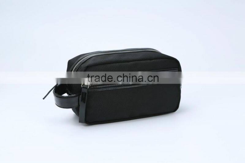 1680D Black toilet bag/wash bag/toiletry bag with leather handle