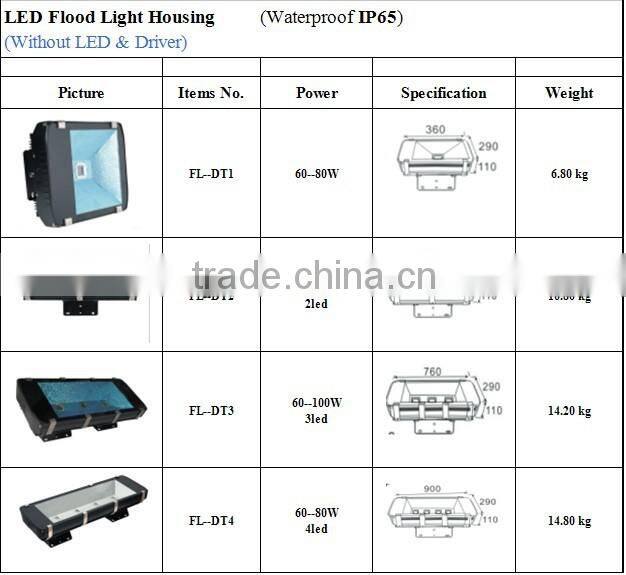 Freecom flood light 60-80w alluminun alloy outdoor 2 LED housing FL-DT2 for mining, building outline, stadium, overpasses, park