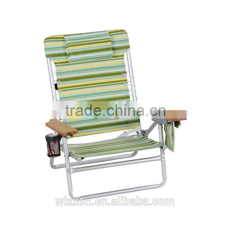 Wooden Armrests Shoulder Straps Folding Beach Chair With Sunshade