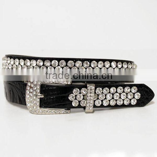 Crystal Studded Crocodile Print Faux Leather Belt