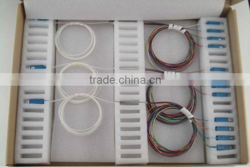 2*8 1260-1650nm Steel mini module type,0.9mm cable dia. 1.5m length,with SC/APC connector FTTH PLC Splitter