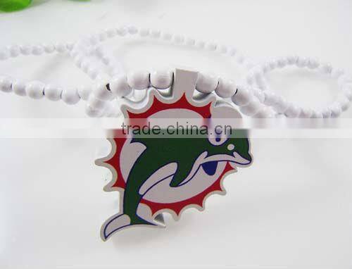 Wooden Miami Dolphins Pendant Piece 36" Bead Chain Good Wood Style