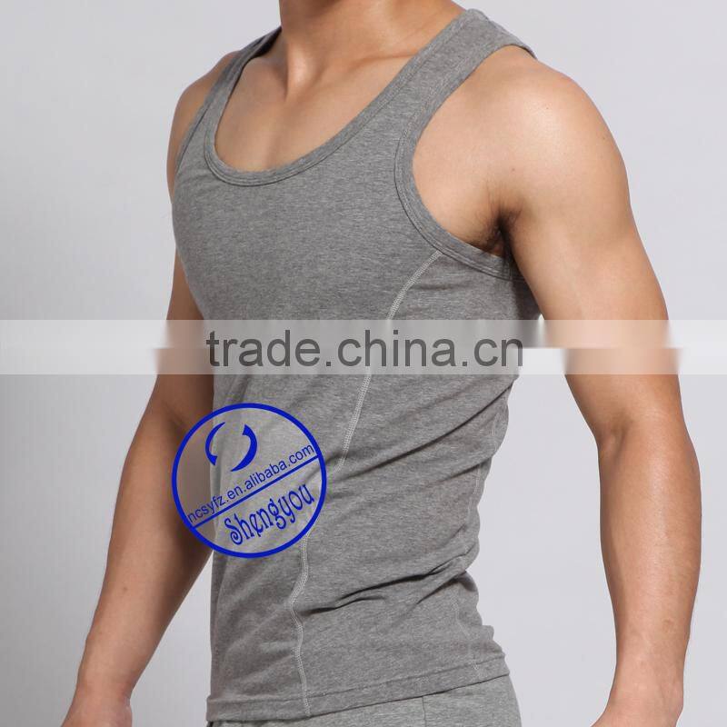 Custom wholesale polyester cotton mens printed stringer tank top