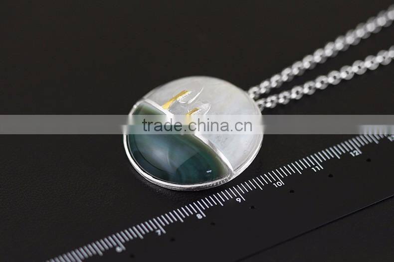 2016 China Style Plants On The River Side 925 Sterling Silver Agate Necklace Pendant for Women Fashion Necklace Jewelry