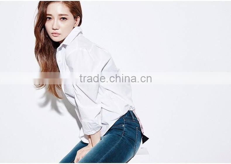 Women's Basic Design Cotton Long Sleeve Boy-Friend Style Shirt Blouse Solid White