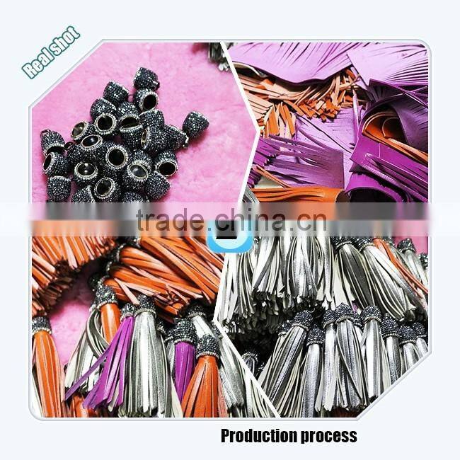 Fashionable female decorative orange cowleather tassel for necklace in 2015