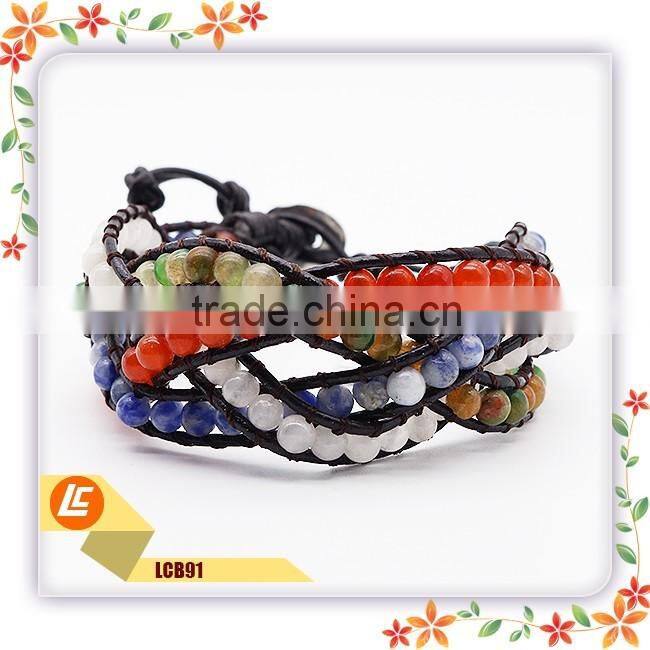 Handmade braid beads bracelet one wrap brazilian style beads leather bracelets