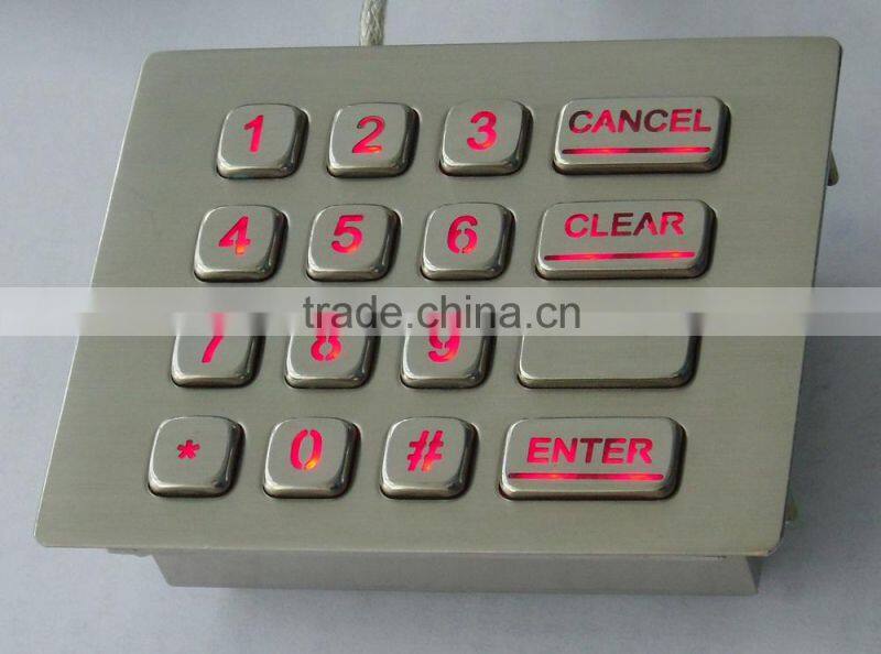 16 keys IP65 dynamic waterproof keypad with backlight