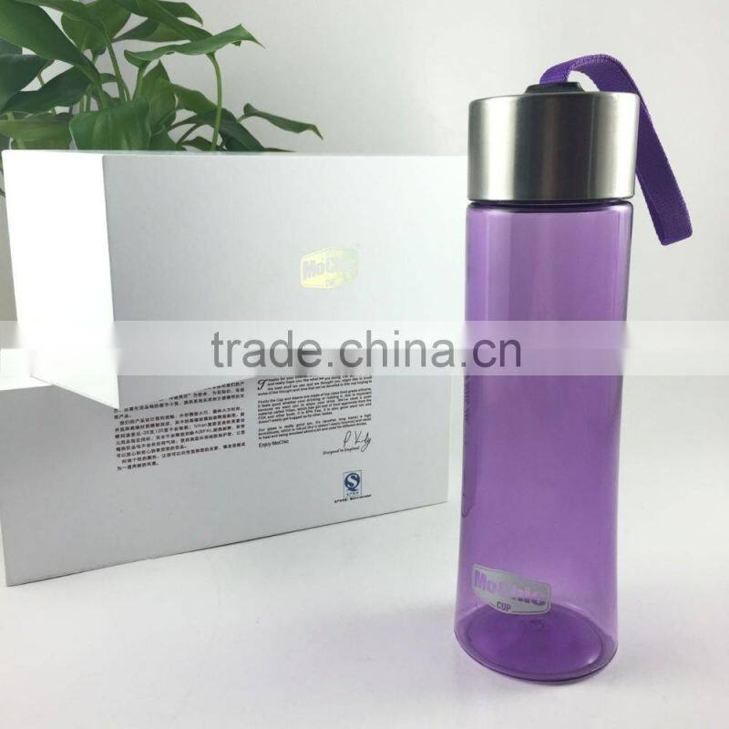 400ML Mochic crystal anti-slip silicone smart flat glass water bottle