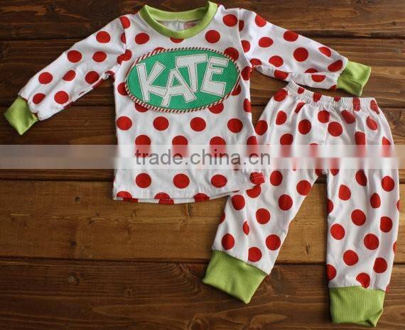 children christmas pajamas/organic cotton pajamas red&green dot&stripe