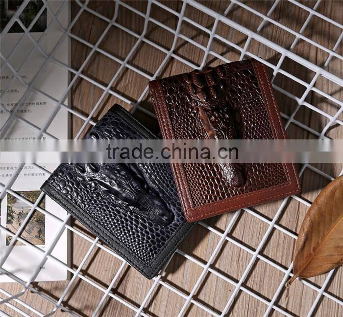 Male Business Genuine Leather Coin Purse 3D Crocodile Wallet for Men