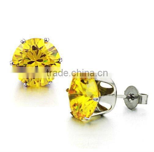 2013 hot selling cz stone earrings purple colored stone stud earrings