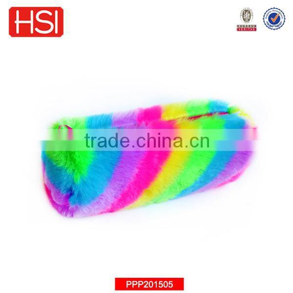 Professional portable plush cylinde r unique pencil case /plush pencil bag /High-grade pen bag