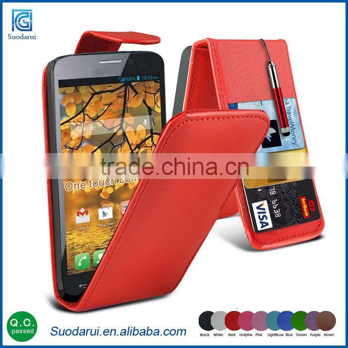Factory Price Luxury Leather Flip Covers Mix Colors For Alcatel One touch conquest OT-7046 Phone Case