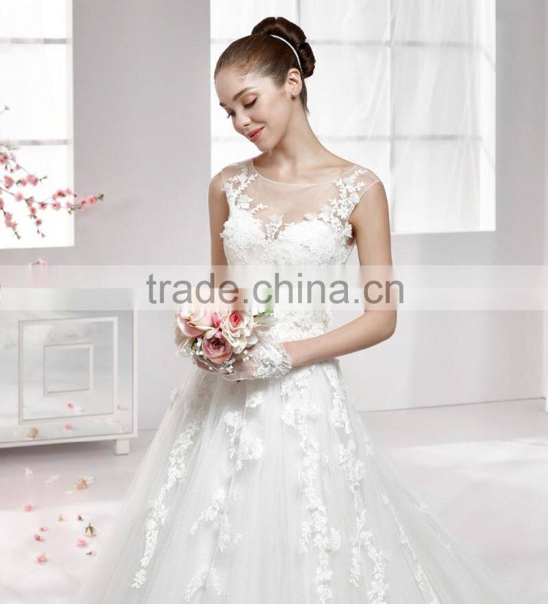 A43 Beautiful Zuhair Murad Lace Applique Wedding Party Gown Full Length Long Train Button Back Princess Wedding Dresses