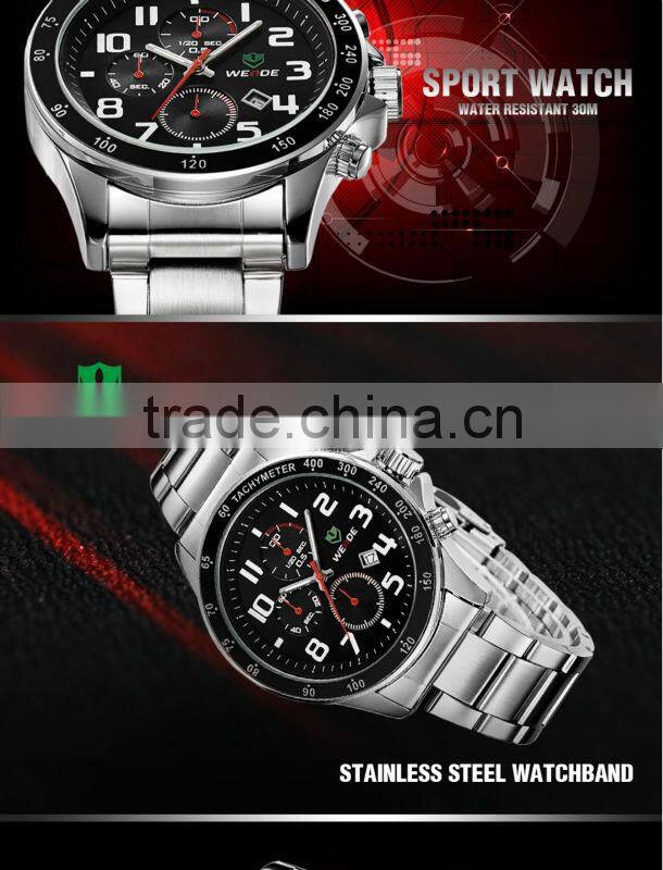 Fashion WEIDE Men Full Steel Watch Black Dial Japan Quartz 3ATM Waterproof Diving Military Men Sports Watches Relogio Masculino